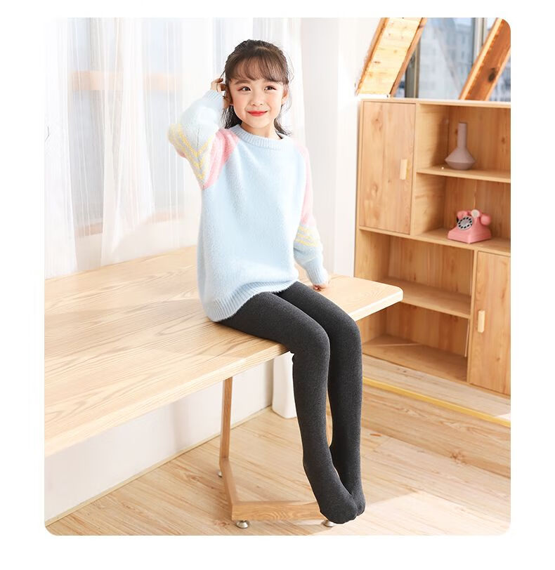 雾绡 校服保暖大童女童打底裤加绒加厚一体儿童连裤袜秋冬季款保暖踩