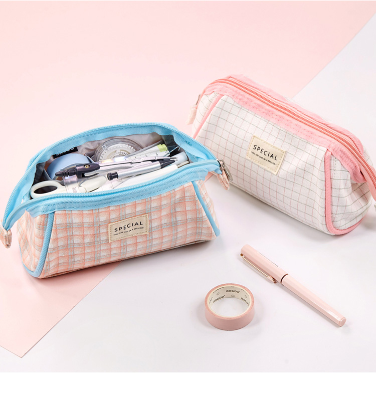 安蔻(angoo)笔袋大容量铅笔袋女韩版简约文具盒高中生多功能文具袋