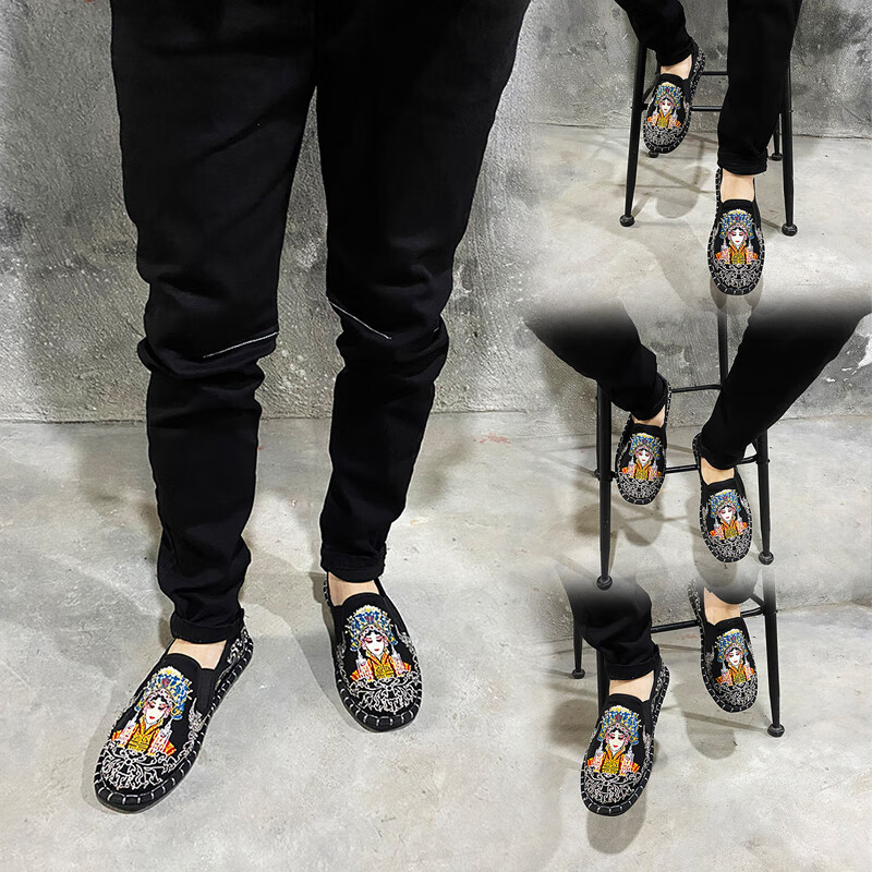 宇将军同款豆豆鞋 社会人手工老北京布鞋男牛筋底刺绣花韩版国风豆豆