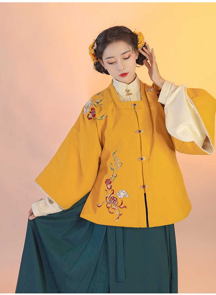 bibing青渊原创汉服女明制刺绣方领半袖袄裙百迭裙立领对襟春秋初妆