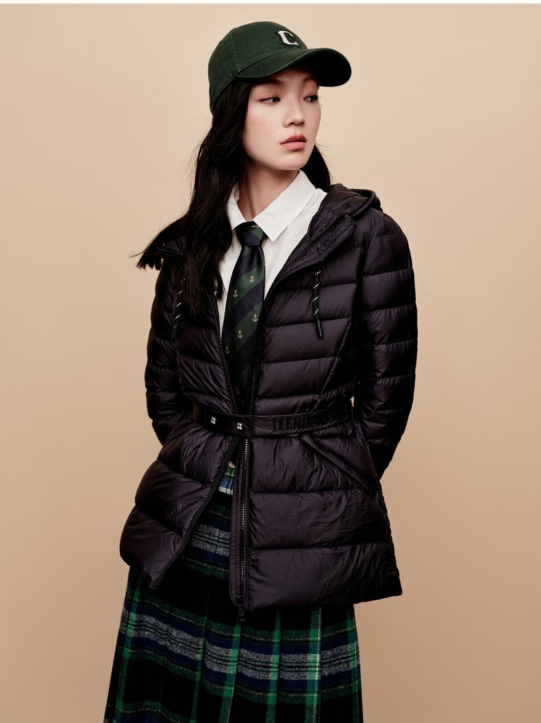 teenieweenie小熊2022年秋冬新款时尚轻便腰带连帽羽绒服保暖外套女