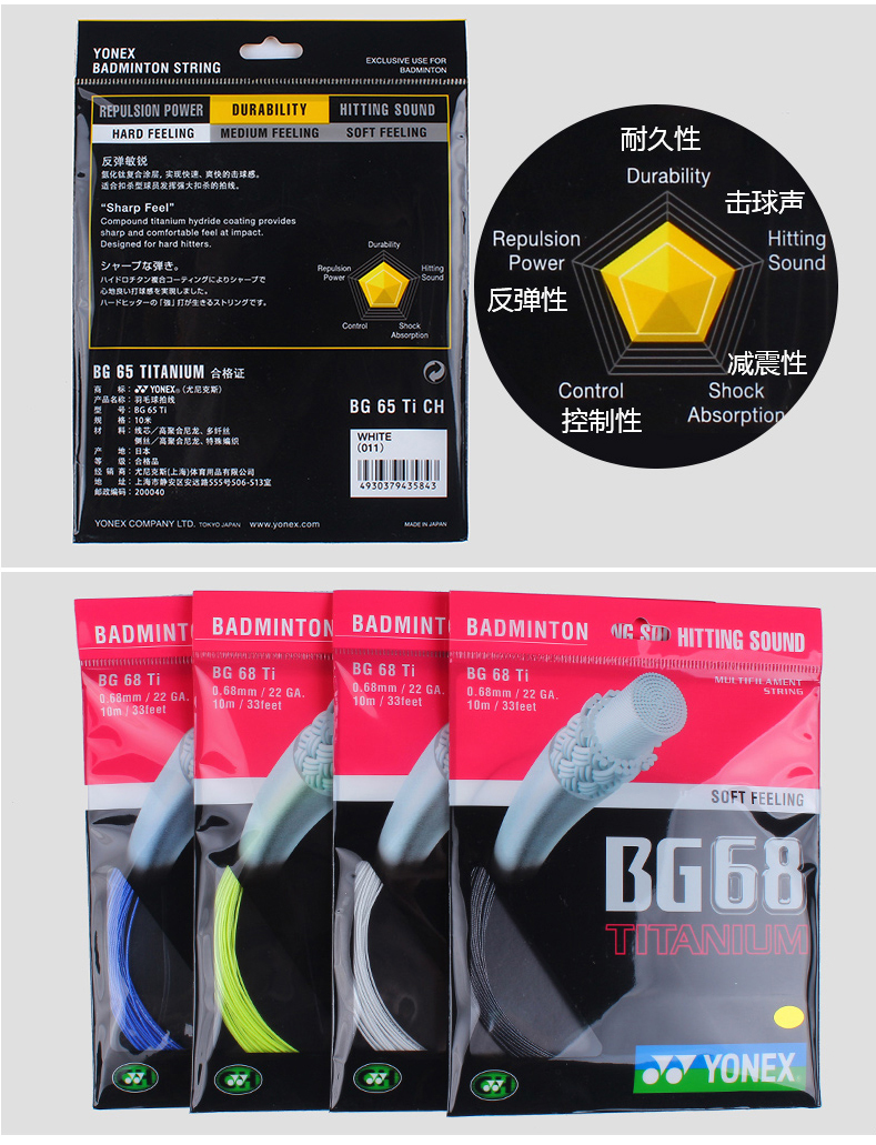 yonex尤尼克斯羽毛球拍线bgab bg68ti bg66um球线 bg80p-白