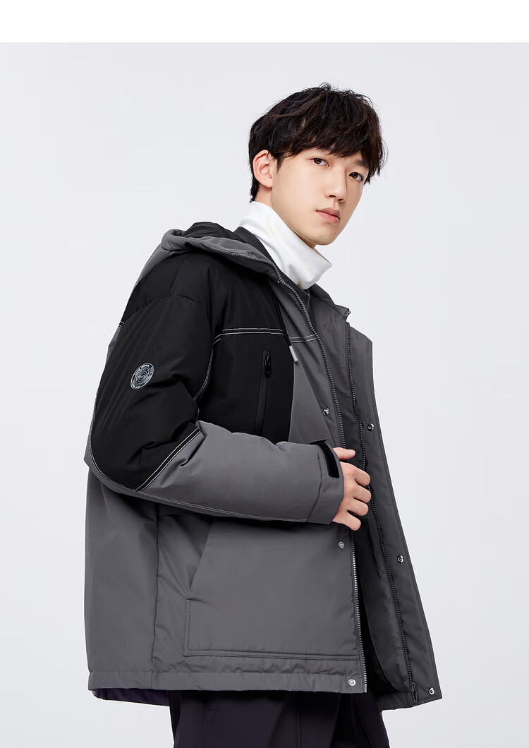 semir森马羽绒服男2022冬季新款外套宽松撞色拼接三防字母印花连帽