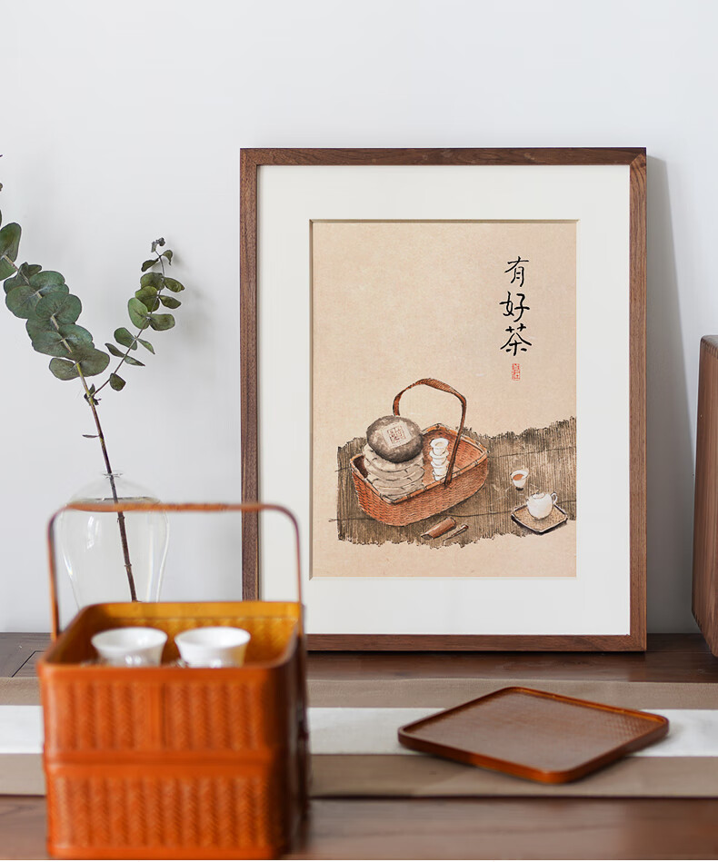 莫川 茶室装饰画客厅书房餐厅卧室茶楼背景墙壁画日式新中式纯实木黑