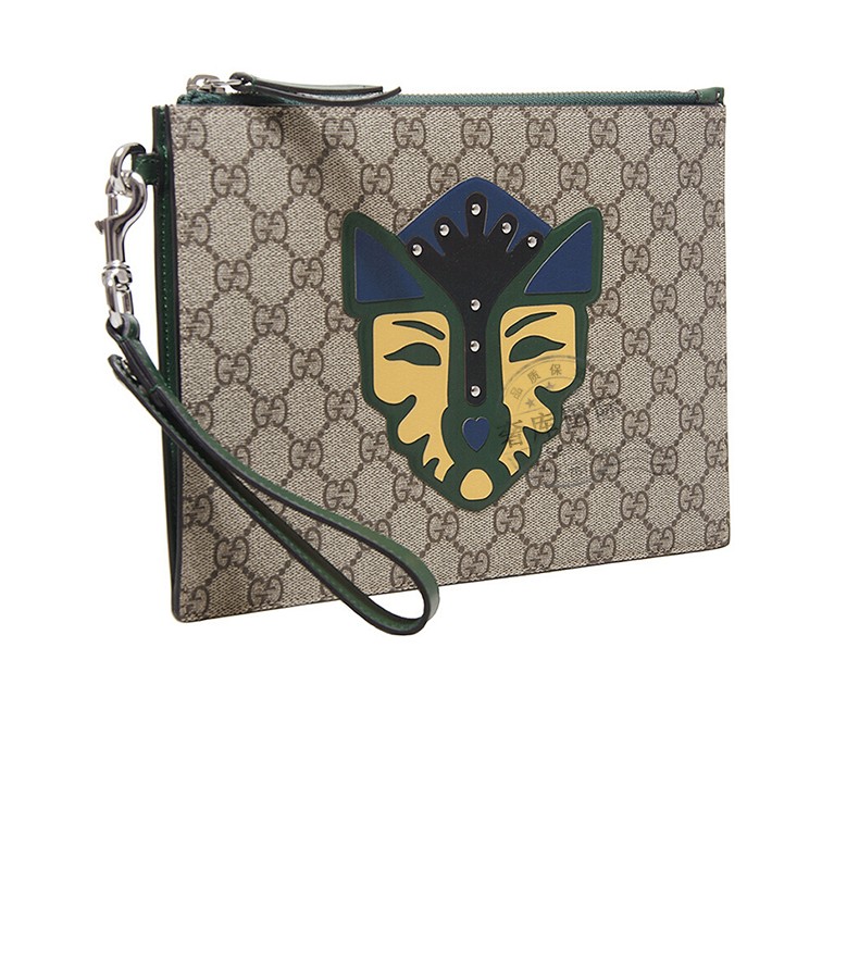 gucci古驰男包帆布猫头图案手拿包411757 klqm 9796 棕色【图片 价格