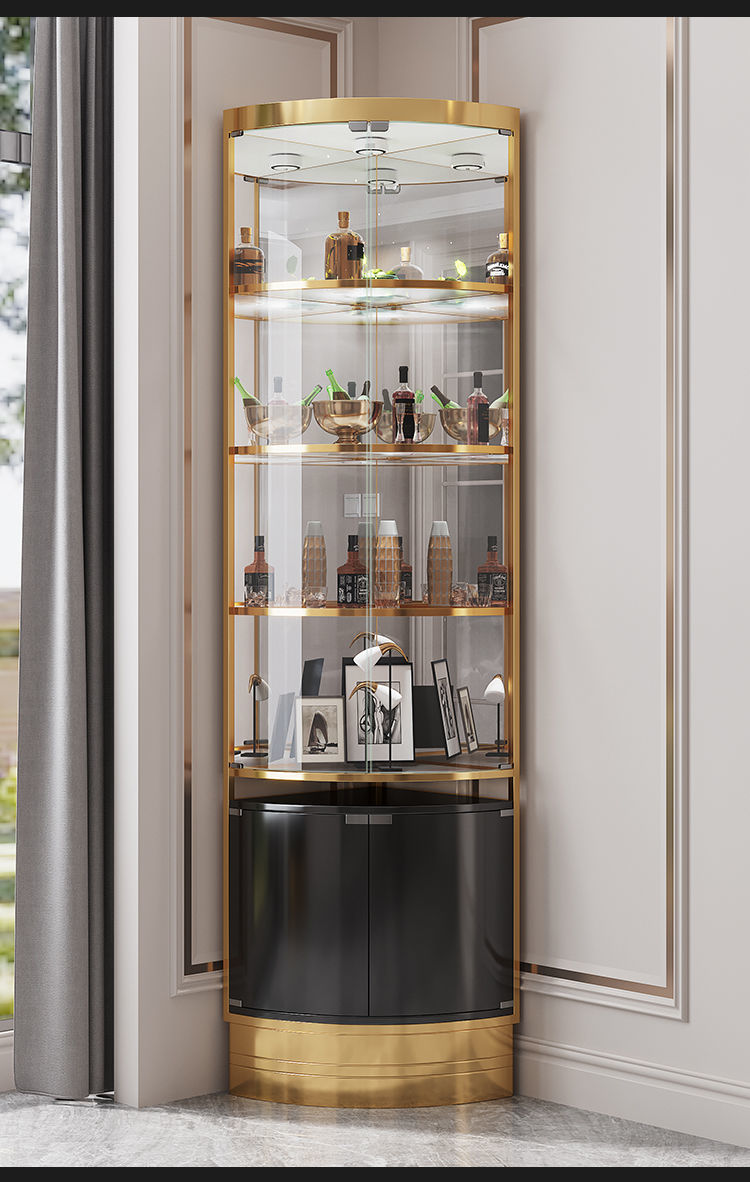 轻奢酒柜后现代家用餐厅三角红酒柜碧桂园样板房不锈钢转角酒柜 升级