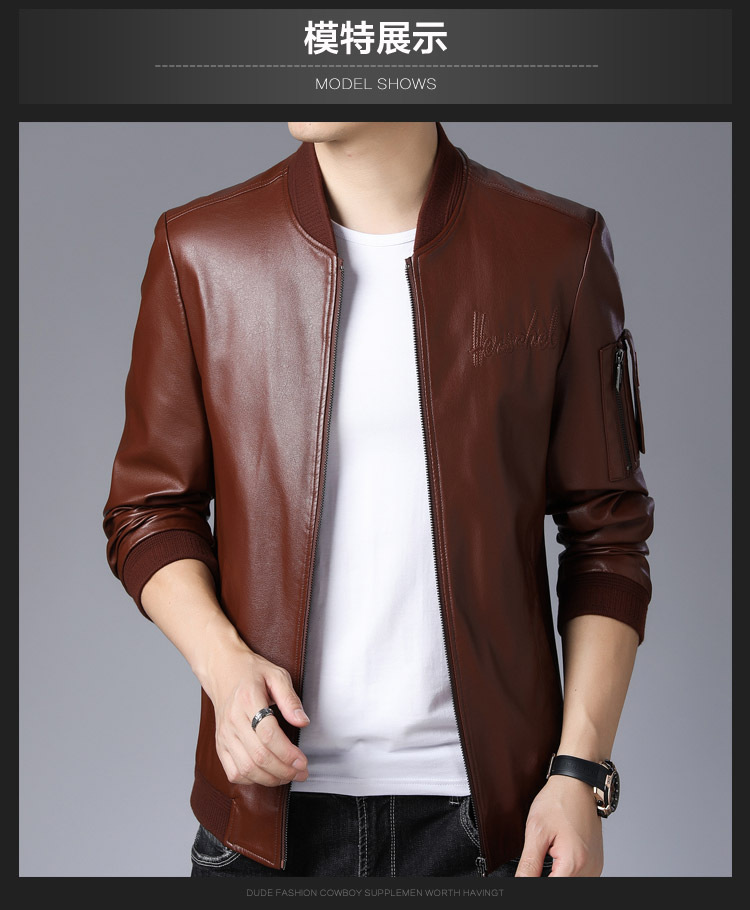 新品商场同款梵戴克 秋季皮衣外套男士韩版潮牌青年帅气修身机车皮