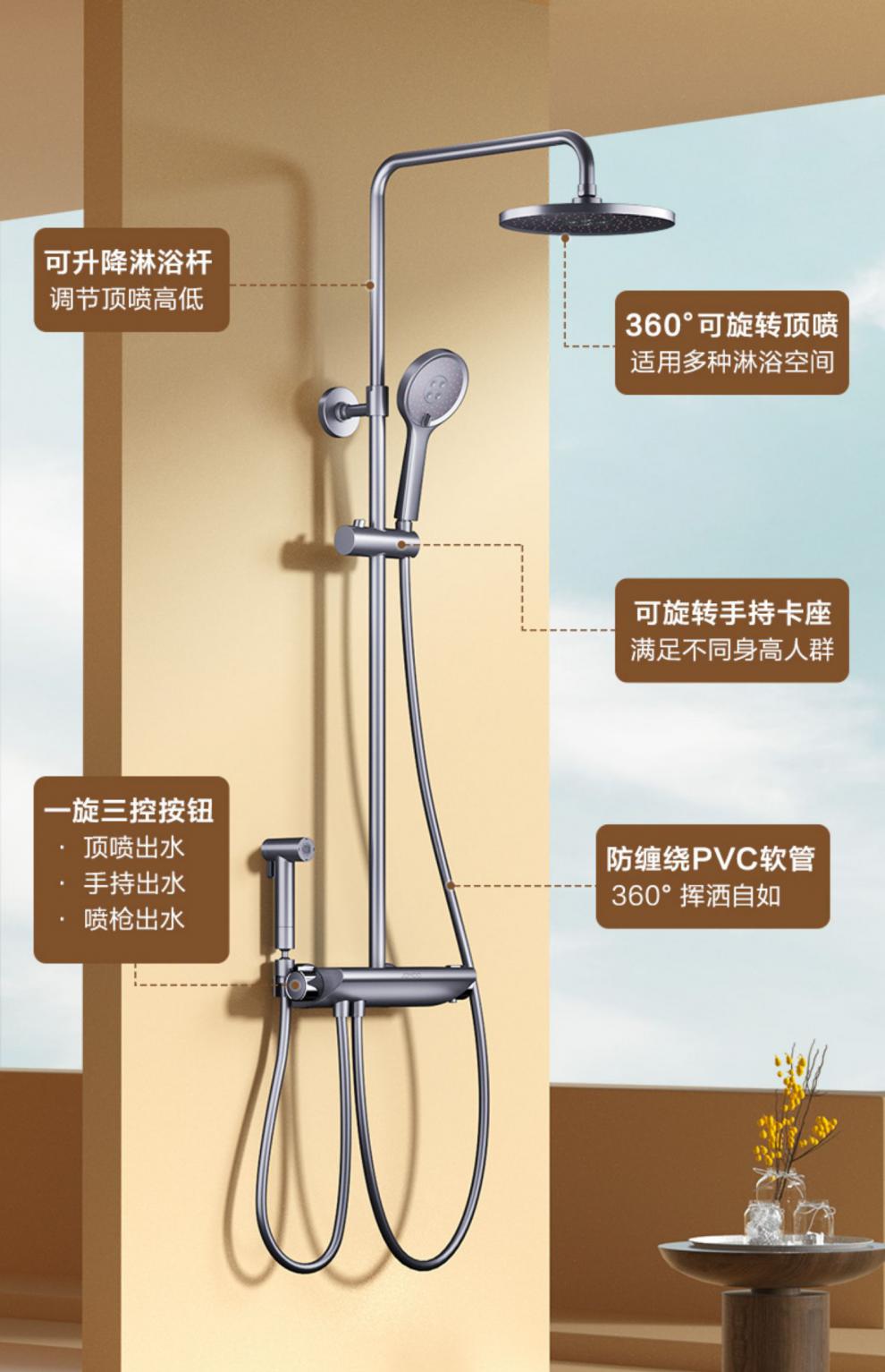 九牧王淋浴花洒套装枪灰色花洒套装卫生间厨卫 枪灰恒温喷枪置物