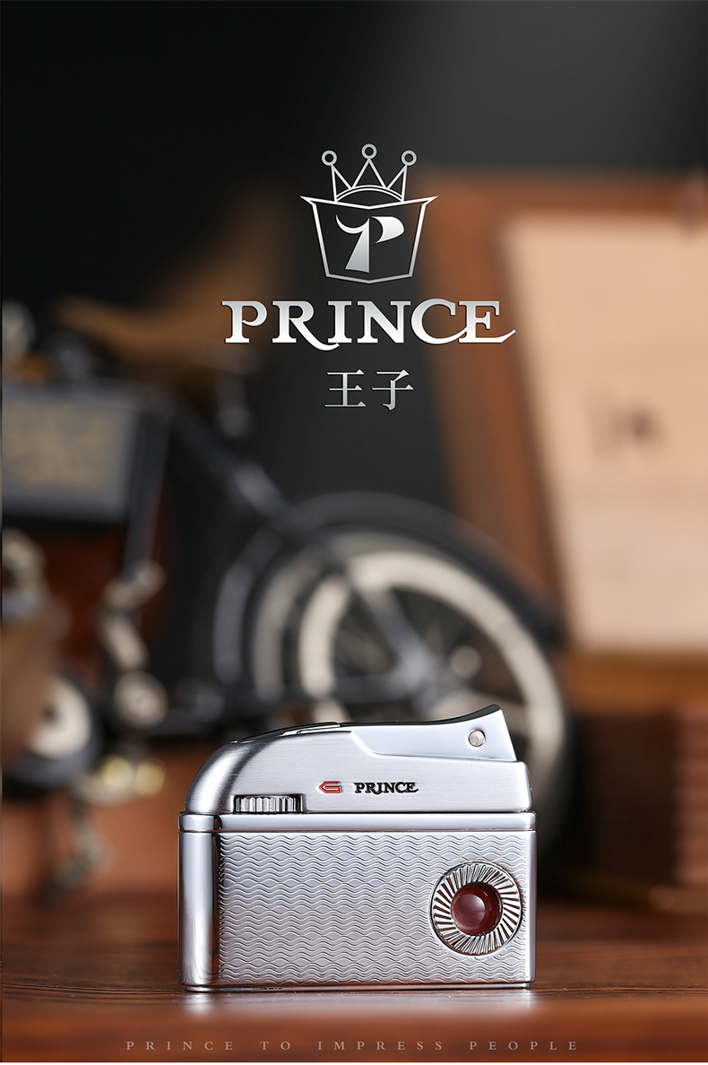 日本正品prince王子波浪水纹气体打火机 镀铬深雕个性创意男士礼物dn