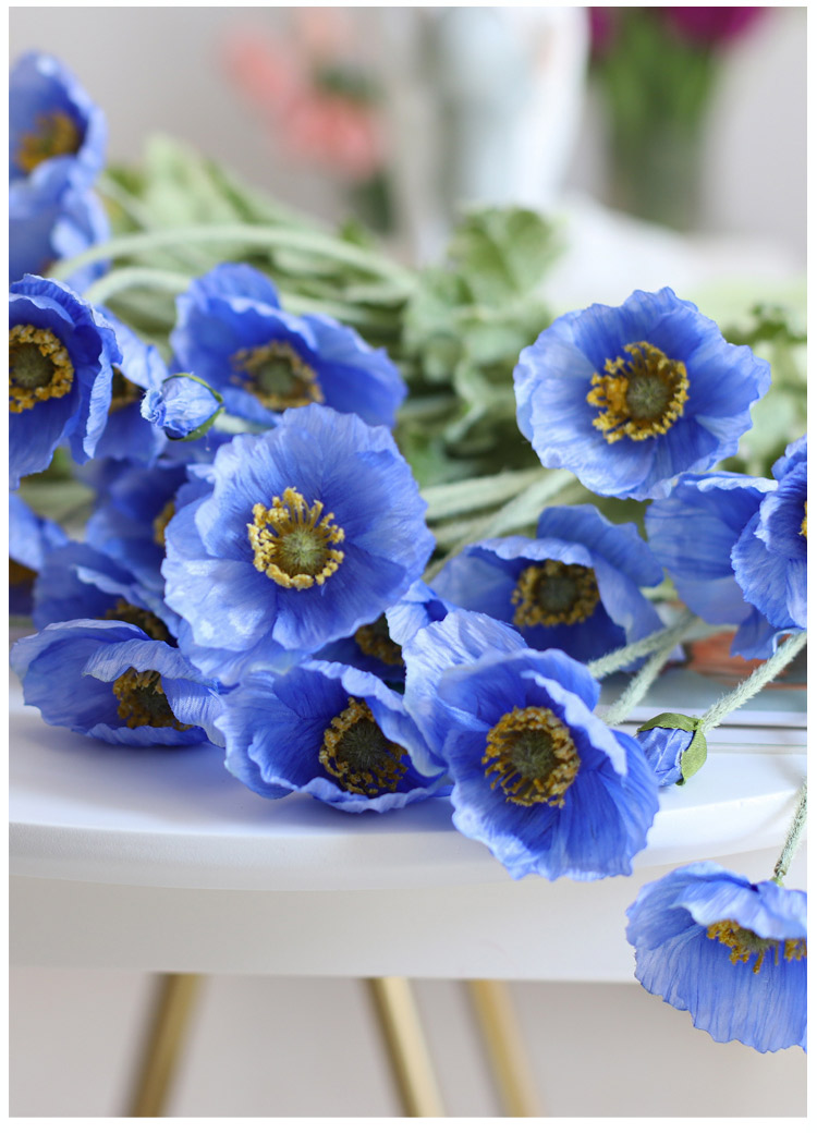 【高端】蓝色虞美人仿真花花束客厅摆件干花装饰罂粟花绢花假花 混色