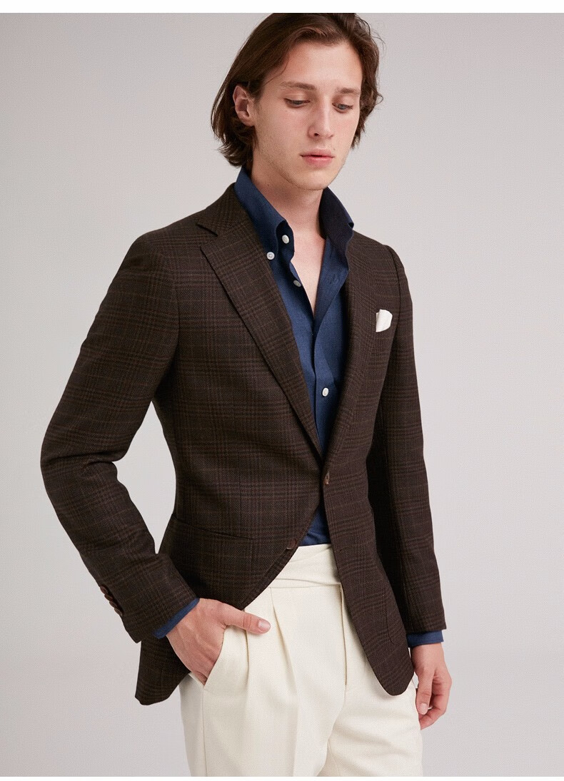 fullmontycerruti1881亲王格单西修身休闲西服春秋男商务正装上衣外套
