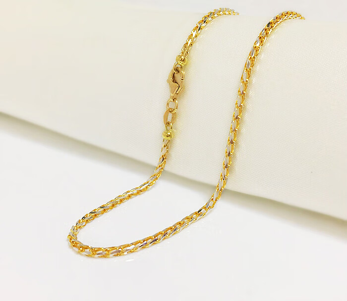 周庆祥 18k金项链男女同款玫瑰金锁骨链彩金鱼骨链长粗款au750素链女