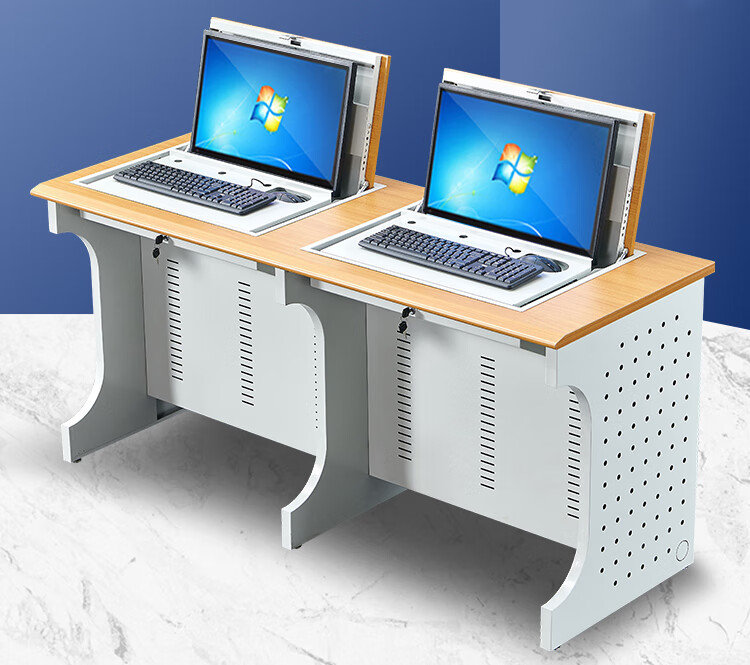 屹松翻转电脑桌培训桌电教室机房学生桌学校半嵌入式隐藏升降桌b款