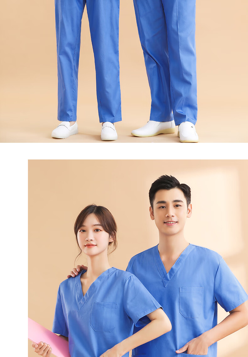 洗手衣大码夏季短袖刷手服美容院口腔女孔雀蓝短袖套装涤棉s