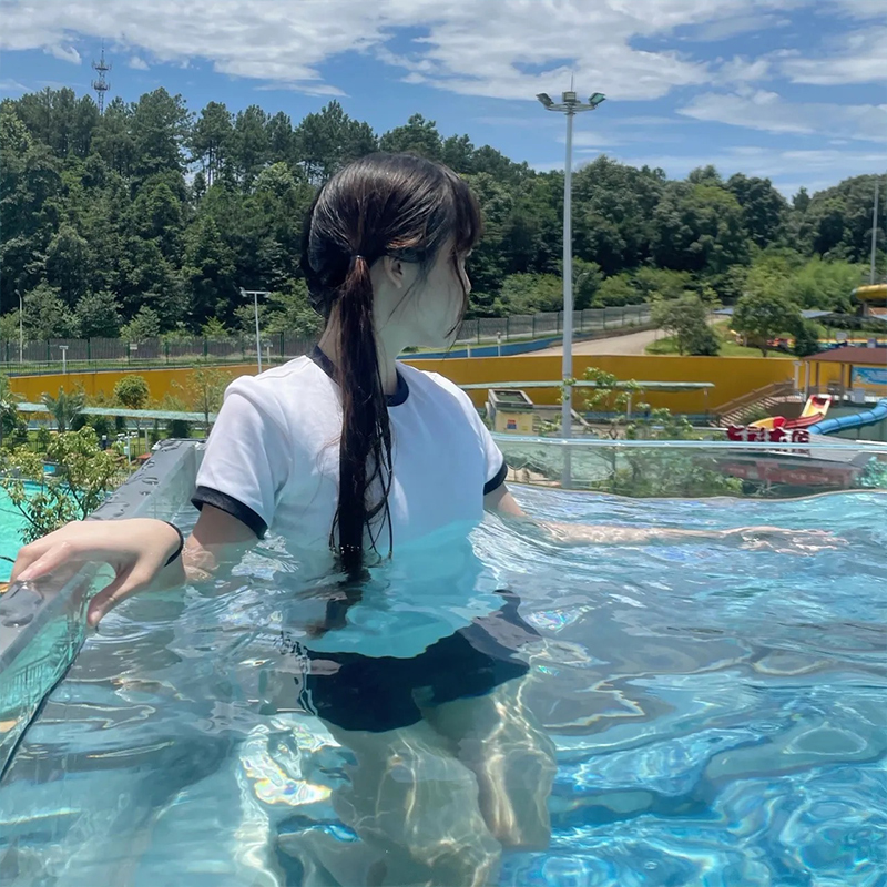 体操服舞蹈服 夏季带胸垫泳衣女可爱微胖纯欲风保守遮肚显瘦分体泳装