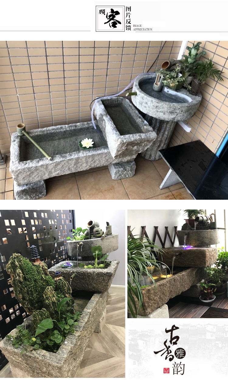 盆流水景观石头石盆养鱼磨盘旧石器组合水店长推荐款超值组合组合一