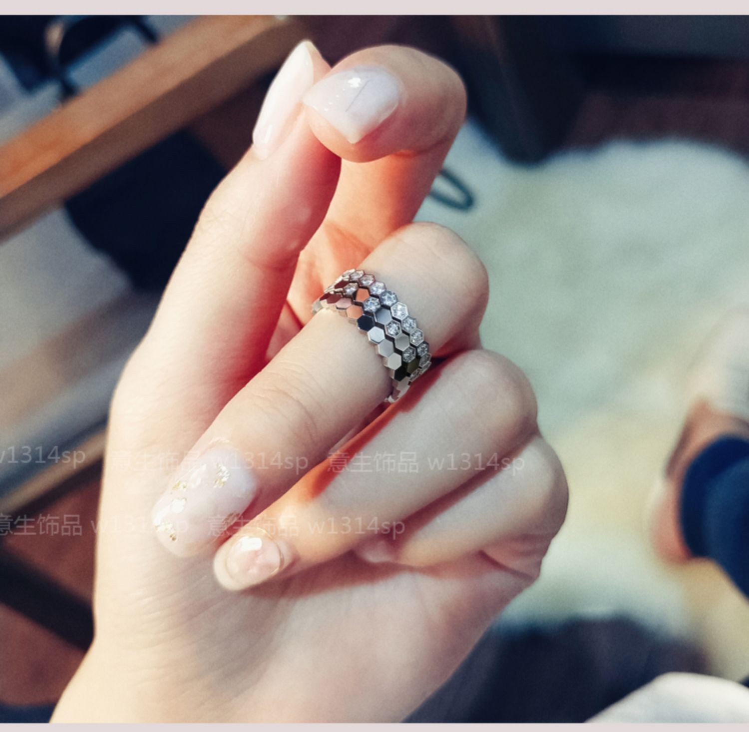 金店款 宋慧乔小众设计轻奢蜂窝蜂巢戒指纯银冷淡风网红18k玫瑰金食指