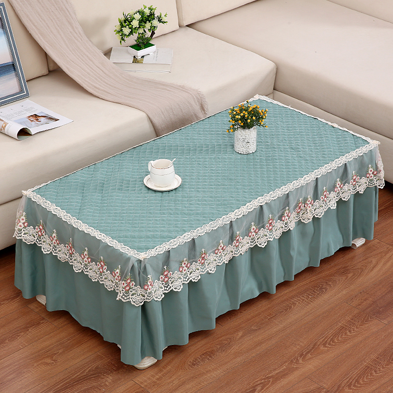 蕾丝布艺茶几罩长方形布艺纯色客厅防尘茶几桌布田园茶几套可定制
