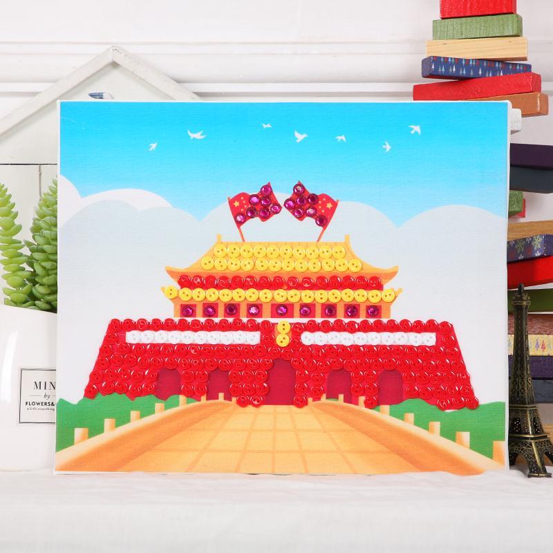 红色主题手工作品儿童纽扣画diy材料包幼儿园小学生手工制作粘贴画