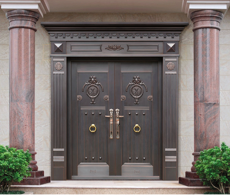 卡门别墅大门 定制别墅中式大门乳雕铸铝蓝色门家用入户铝合金轻奢风