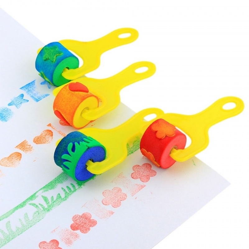 海绵拓印棒 幼儿园儿童美术涂鸦滚轮 4支装创意绘画画刷 图案滚筒海绵