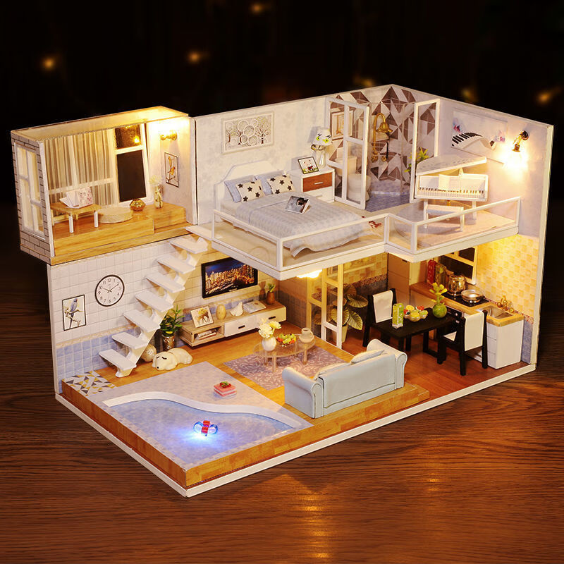 diy小屋粉色少女心益智手工模型玩具阁楼别墅建筑小房子生日礼物 粉黛