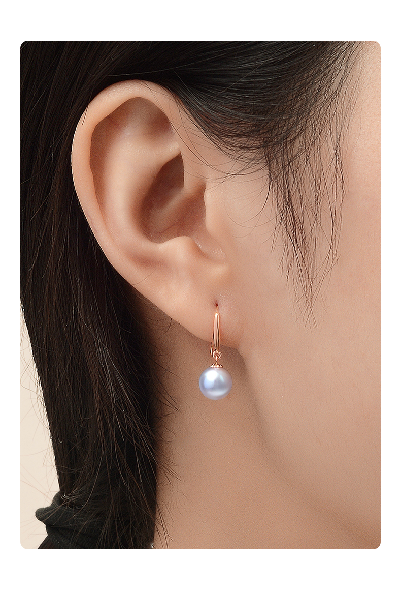 大溪地18k金akoya珍珠耳钉耳环真多麻蓝灰色珍珠耳钩耳线海水珍珠耳饰