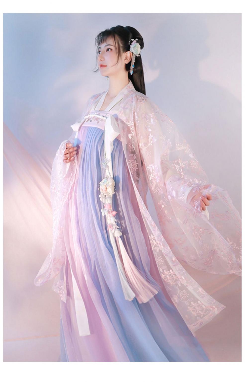 艾诺黛春樱蓝紫古装汉服女成人新品正统演出服齐胸齐腰襦裙大袖上衣