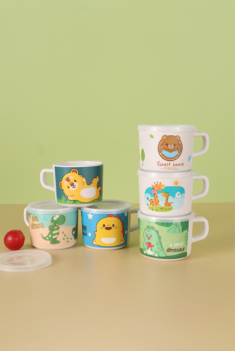 儿童水杯卡通竹纤维儿童带柄喝水杯子幼儿园学生带盖牛奶杯小柴犬210