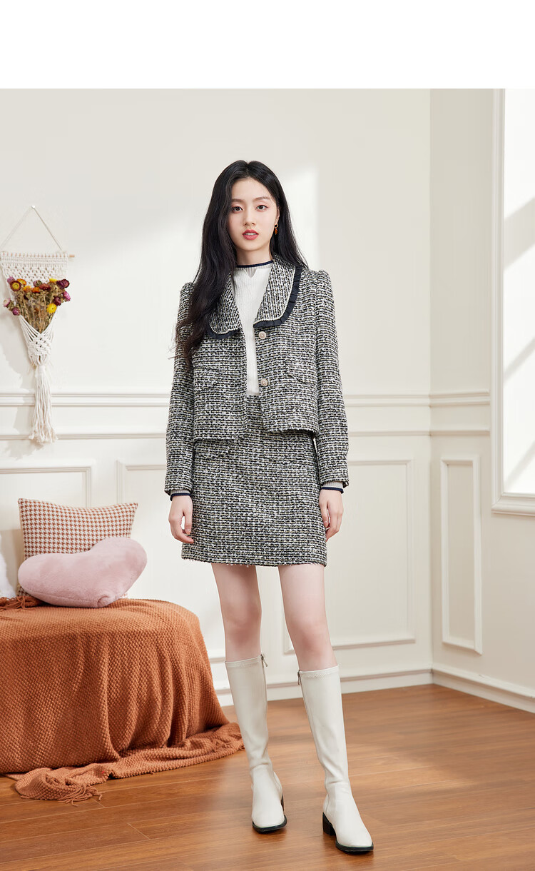 秋水伊人a型毛呢半裙2021年冬季新款女装优雅减龄潮搭配裙 黑色 l