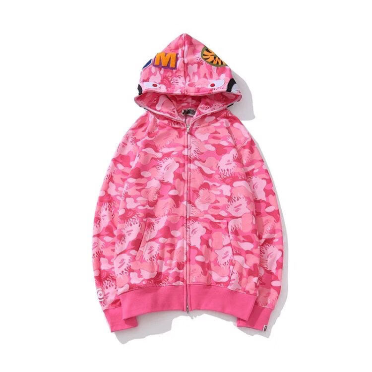 aape【品牌特价】bape潮牌鲨鱼迷彩薄款卫·衣男女休闲情侣外套 粉色