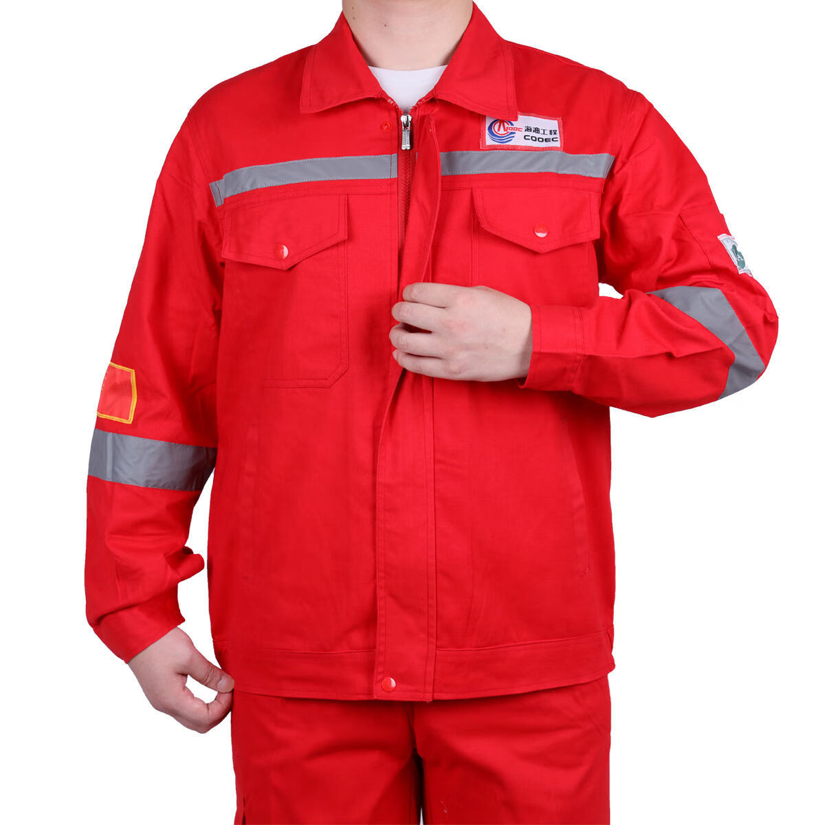劳保工作服男棉上衣裤子春秋冬款中海油工程船厂电焊工专用防烫 红色