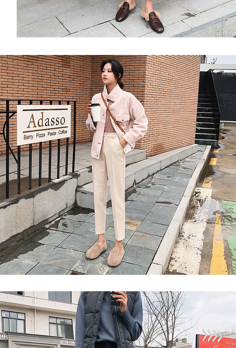 Langsha Women's Woolen Autumn Winter Straight-leg Harem Cropped Carrot Pants Loose Casual Trousers 16