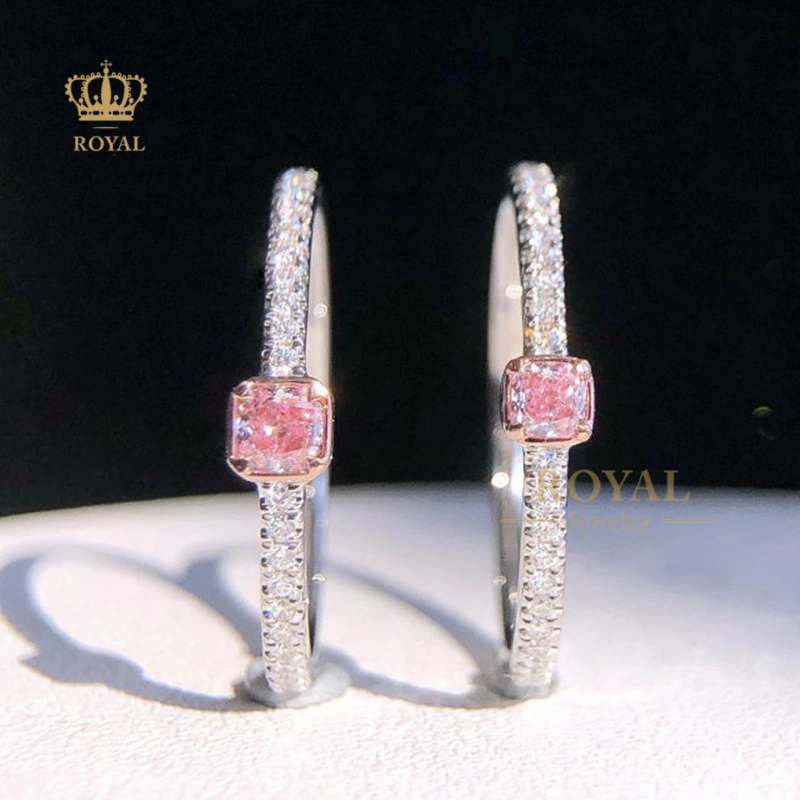 royal珠宝粉钻戒指钻戒女戒粉色钻石18k金日常简单款单戴叠戴送人老婆