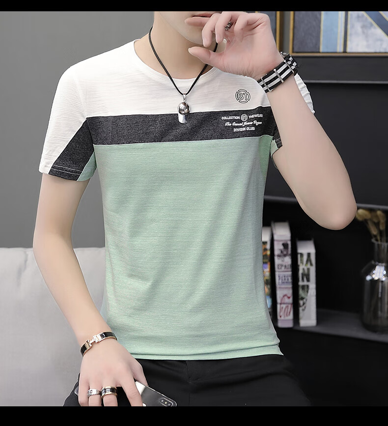 同款夏天圆领短袖t恤男修身韩版上衣半袖t桖男士夏装休闲潮流薄款小衫