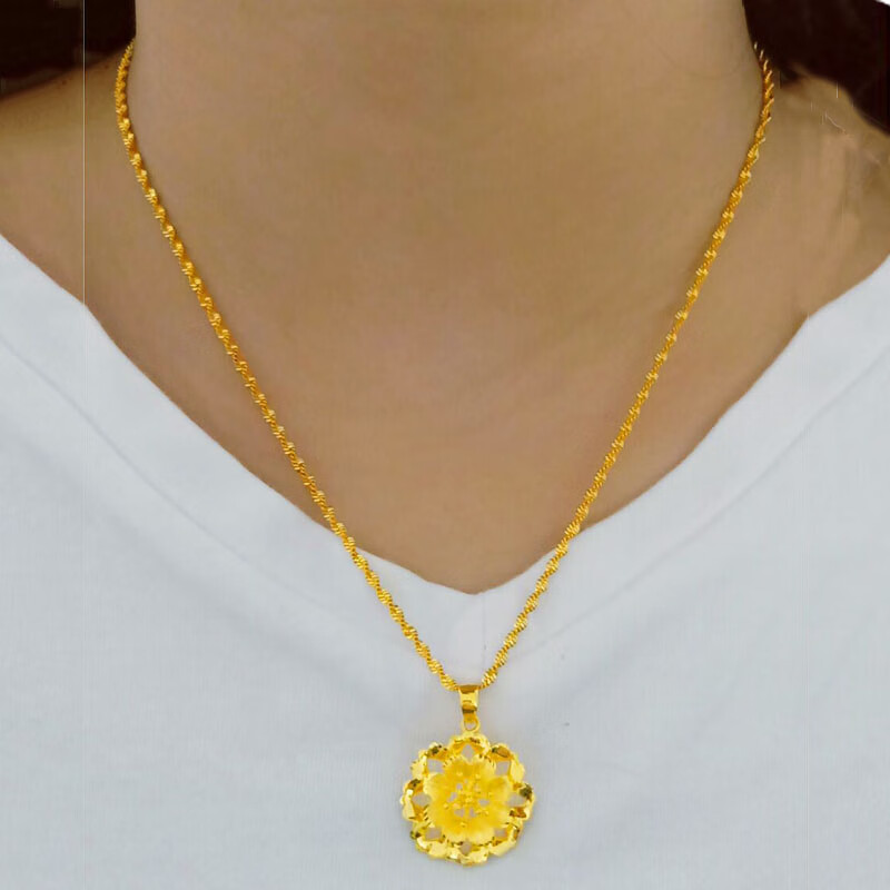 金六·福款式珠宝黄金项链吊坠999足金纯真金坠子大花朵真金首饰镂空