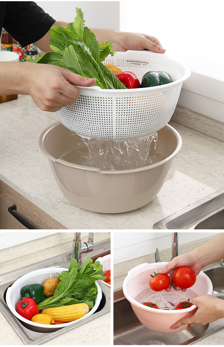 沥水篮塑料双层沥水篮洗菜盆客厅水果篮厨房多功能淘菜篮大号加厚沥碗