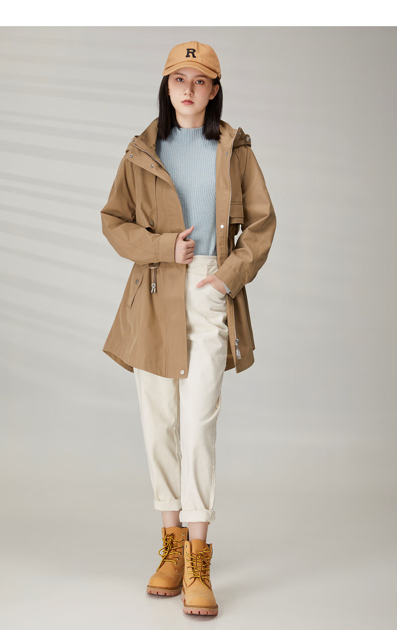 yifini易菲宽松连帽中长款风衣外套女2021春季新款遮肉显瘦上衣2108f