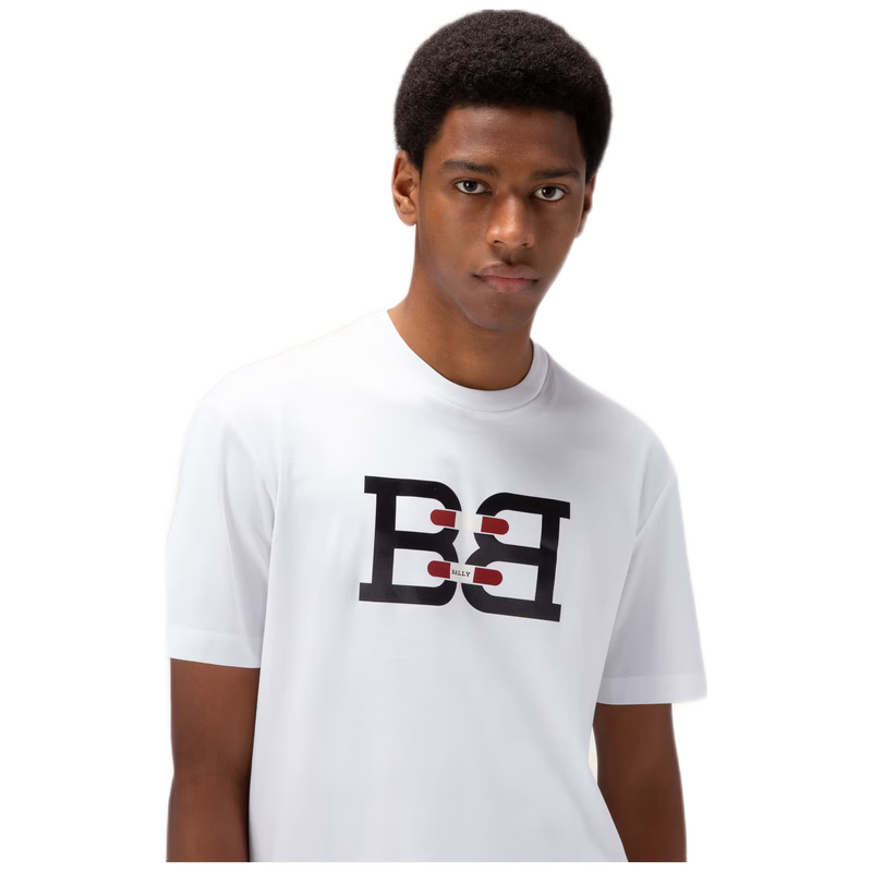 bally巴利男士t恤短袖字母b饰有金箔印花夏季潮流简约 白色1 m【图片