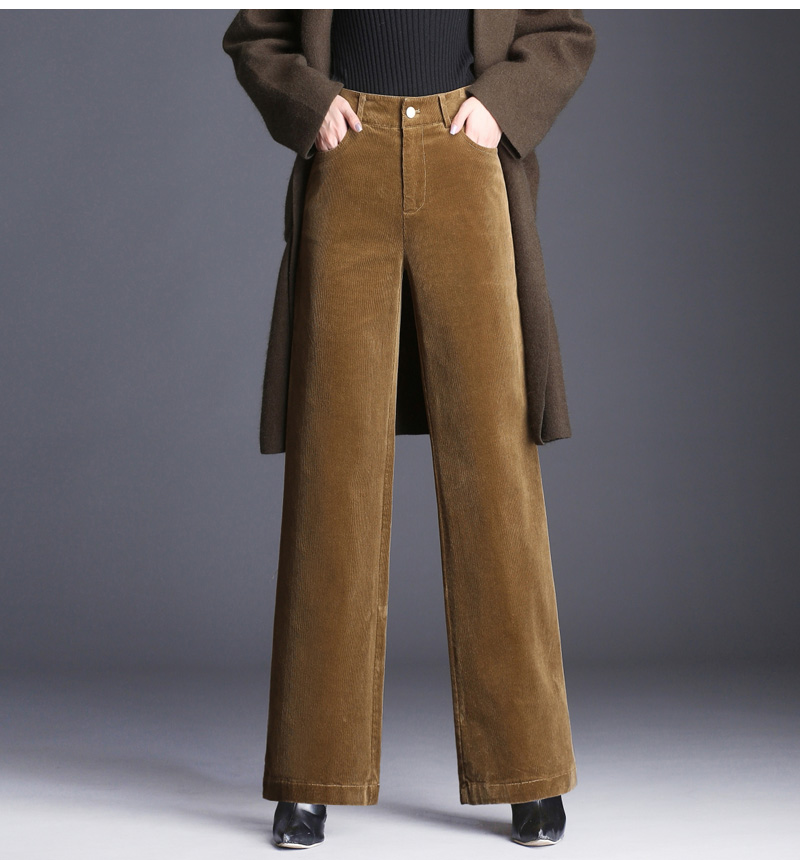 条绒裤女灯芯绒直筒显瘦秋冬季高腰宽松阔腿韩版加绒加厚休闲长裤