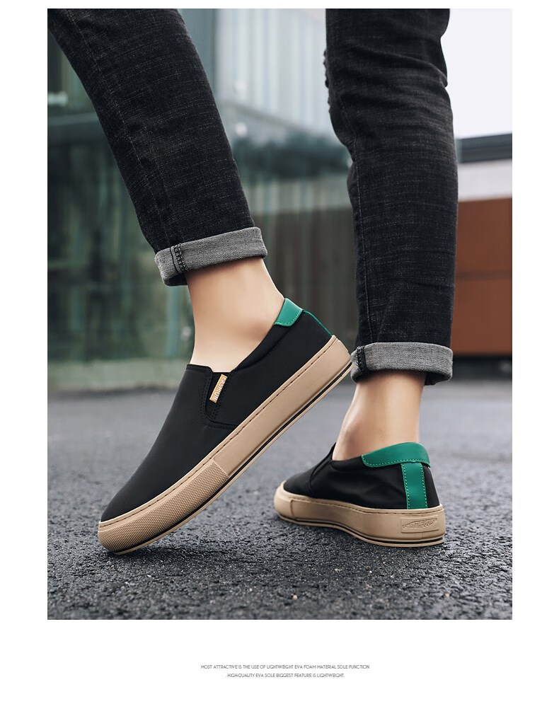 老北京布鞋男士秋季冰丝布一脚蹬懒人板鞋休闲运动劳保工作男鞋 绿色