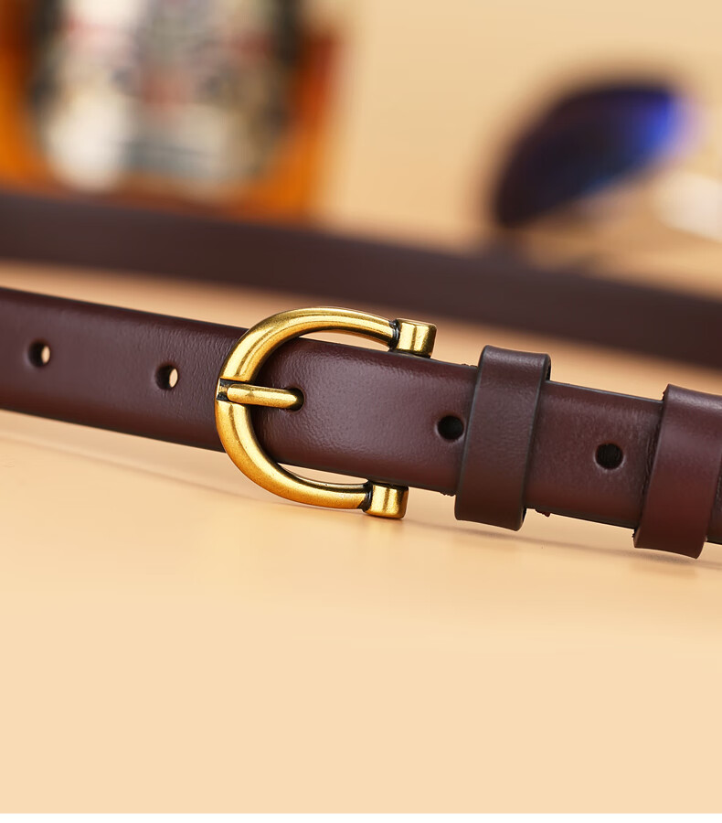 皮尔卡丹pierrecardin皮带女真皮休闲针扣头层牛皮皮带女裤腰带细款