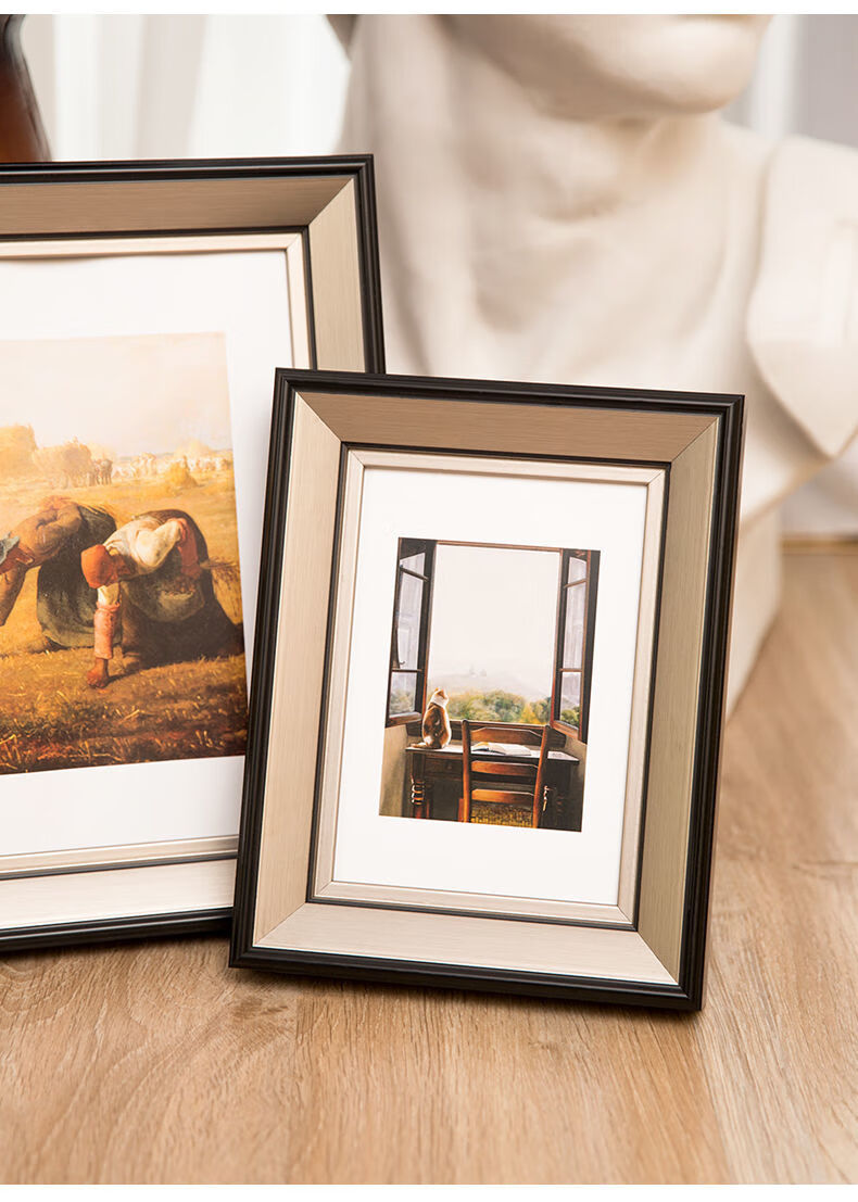 美式复古小画框678寸10寸12挂墙相框摆台加洗照片框架婚纱照片框黑银