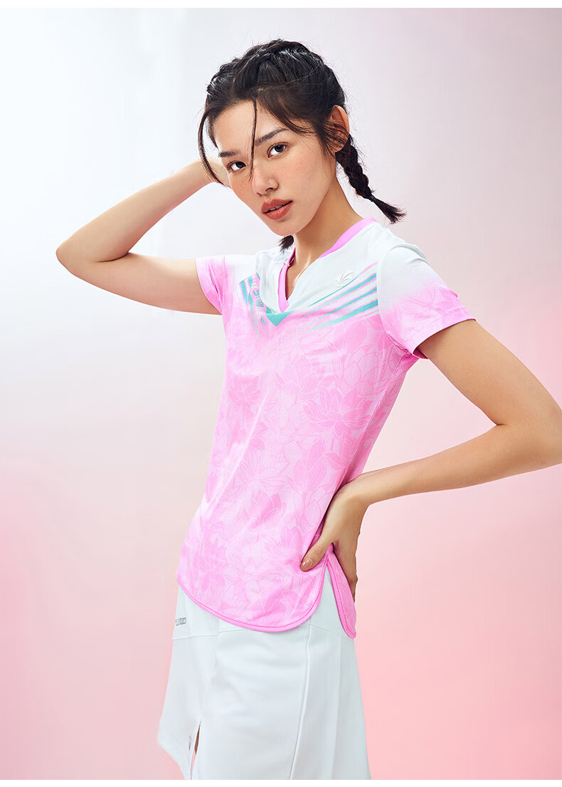 butiky速迈2022夏季新款羽毛球服女运动套装速干透气短袖t恤 蓝绿上衣