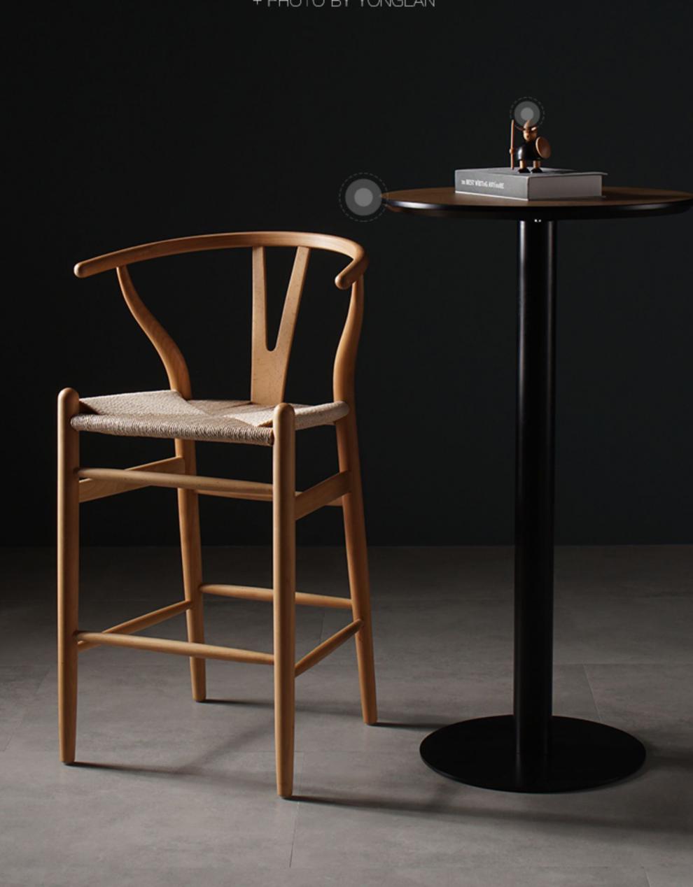 新中式实木吧台椅木头高椅子靠背现代简约家用北欧扶手原木吧椅紫色