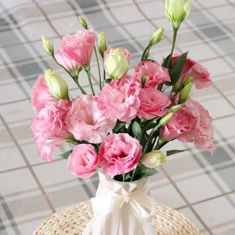 云南直发小清新花束真花水养办公家用鲜切花 粉色桔梗 配草 保鲜剂 8