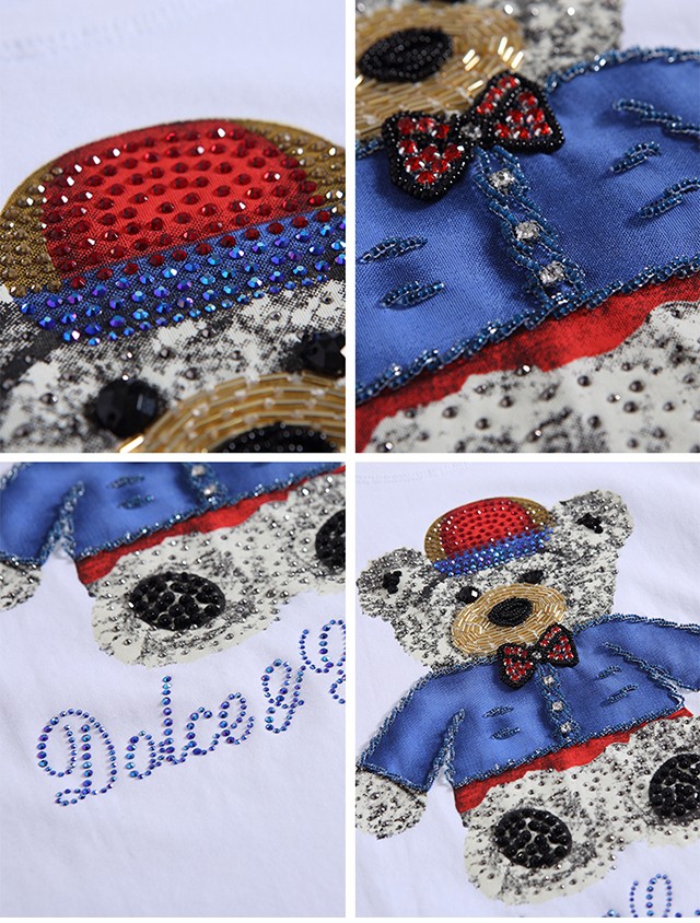 郡紫布夏季女士修身短袖棉质t恤女园领卡通图案带钻的体桖衫热天衣服