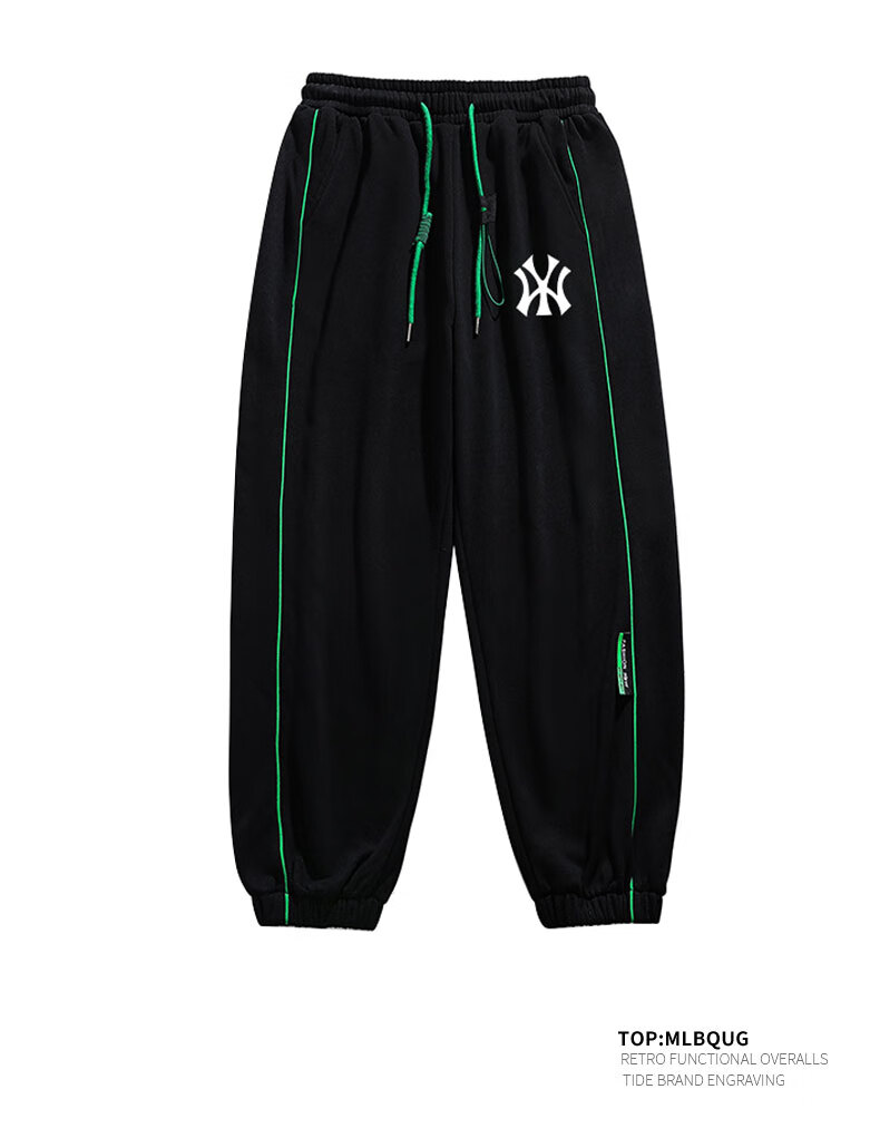 mlb 官方裤子男春秋款潮流宽松运动裤潮牌束脚卫裤休闲长裤子 白色