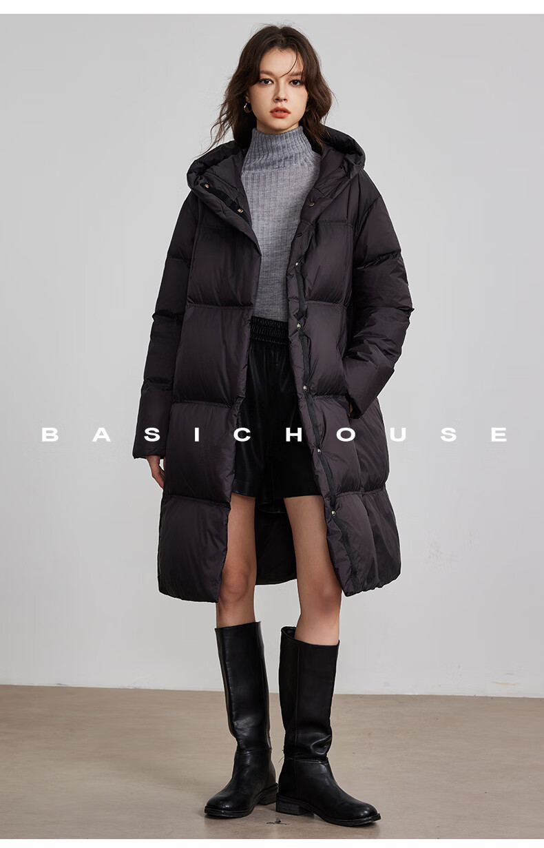 BASIC HOUSE百家好云朵零压鸭绒连帽羽绒黑色外套感羽绒服女2024冬90鸭绒连帽羽绒外套 黑色 M详情图片20