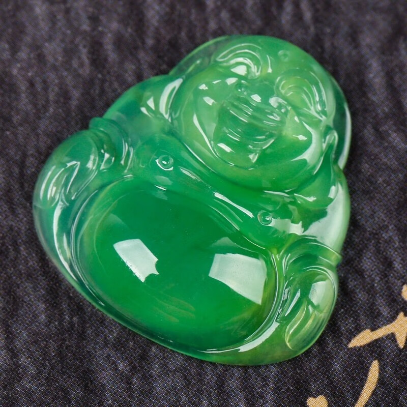 儒香阁缅甸翡翠满绿大佛公吊坠冰种阳绿帝王绿天然弥勒佛玉坠巴山料